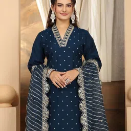 KALINI Women Printed Regular Sequinned Kurta with Palazzos & With Dupatta image 4