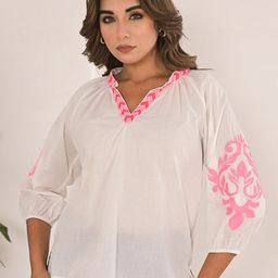 NAVIYATA Women V-Neck Cuffed Sleeves Cotton Top-image-22