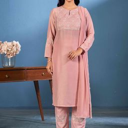 Laxmipati Floral Yoke Design Thread Work Pure Cotton Kurta With Trousers And Dupatta-image-85