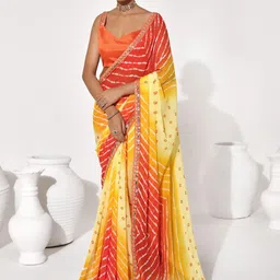 Mitera Leheriya Sequinned Pure Chiffon Leheriya Saree image 2