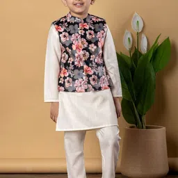 Readiprint Boys Mandarin Collar Linen Straight Kurta With Pyjamas & Nehru Jacket-24