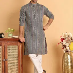 Jompers Men Embroidered Regular Chikankari Kurta with Pyjamas-15