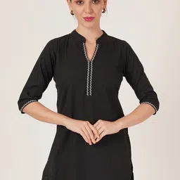 Brownverse Thread Work Mandarin Collar Khadi Cotton Kurta-picture-39