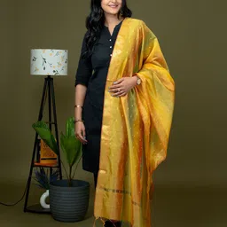 HELLA FASHIONS Geometric Woven Design Chanderi Dupatta-picture-29