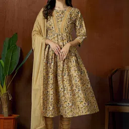 divastri Pure Cotton Printed Anarkali Kurta Pant Dupatta Set-picture-43