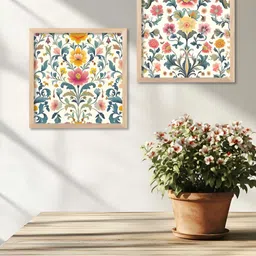 Kotart Brown & White 2 Pieces Wooden Floral Wall Paintings-picture-44