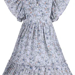 Wish Karo Girls Floral Print High Neck Flutter Sleeve Georgette Fit & Flare Dress-14