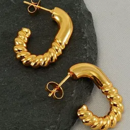ISHKAARA Half Plain And Twisted Hoops With Stainless Steel Anti TarnishHoop Earrings-image-19