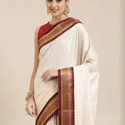 SILKWEAR Checked Woven Design Zari Paithani Saree-picture-24