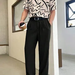 Next One Men Smart Loose Fit Easy Wash Solid Korean Pant-image-44