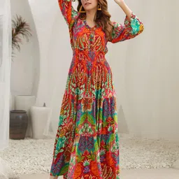 Rain & Rainbow Women Abstract Printed Fit & Flare Maxi Ethnic Dress-picture-0