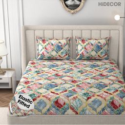 Hidecor Sky Blue Printed Elastic Fitted Bedsheet-image-13