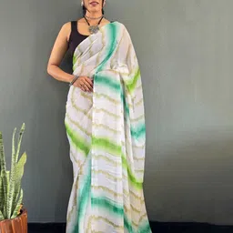 Panzora Embellished Poly Georgette Ready to Wear Ikat Saree-image-75