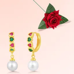 Peora Gold-Plated Cubic Zirconia Stone Studded Contemporary Drop Earrings With One Rose-55