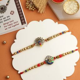 TIED RIBBONS Set Of 2 Artificial Stones Studded & Beaded Peacock Thread Rakhis-image-88