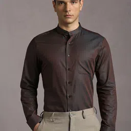 Louis Philippe Men Solid Band Collar Pure Cotton Formal Shirt-picture-12