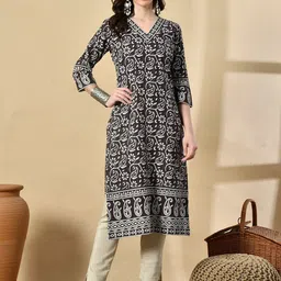 HERE&NOW Floral Printed V-Neck Straight Kurta-45