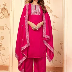 Divyadham Textiles Women Embroidered Thread Work Kurti with Palazzos & With Dupatta-46