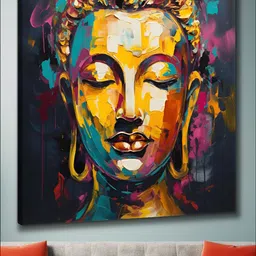 Livin'luxe Black & Yellow Canvas Buddha Wall Art-image-3