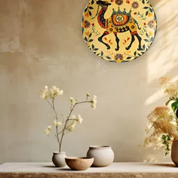 THE QUIRKY HOME Yellow & Brown Printed Ceramic Wall Decor-image-71