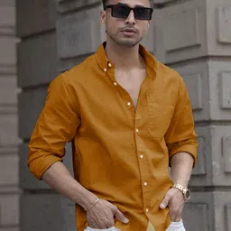 Powerlook Men Solid Button-Down Collar Cotton Casual Shirt-image-12
