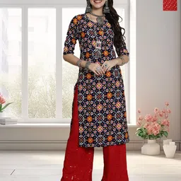 HERE&NOW Selection Of 2 Geometric Printed Round Neck Straight Kurtas-79