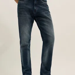 Espanshe Men Straight Fit Mid-Rise Low Distress Light Fade Jeans-picture-30