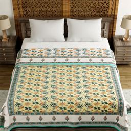 Myntra Elegant Homes Green & White Ethnic Motifs AC Room 150 GSM Double Bed Dohar-picture-14