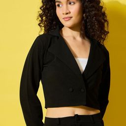 DIMPY GARMENTS Women Solid Cropped Blazer-image-39