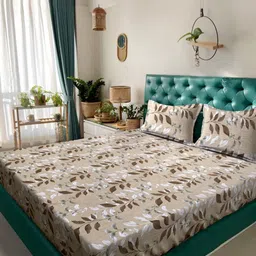 Myntra Elegant Homes Beige & White Floral 400 TC Cotton King Bedsheet Set 2.70 m x 2.70 m-picture-45