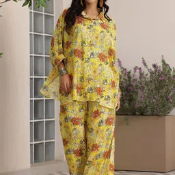 Libas Floral Printed Kimono Sleeves Shirt With Palazzos-image-54