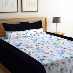 Myntra Elegant Homes Black & White Floral Printed Cotton Double King Bed Cover-image-63
