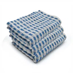 PRAKARTIK 3-Pcs Blue & White Checked Pure Cotton Heat Resistant Kitchen Towels-image-24