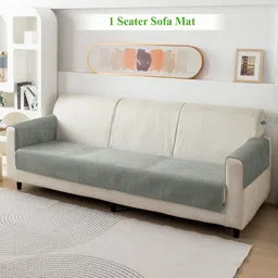 HOKIPO Grey Solid 1 Seater Sofa Seat Mat With 2 Pc Armrest Cover-35