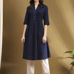 Biba Band Collar Regular Cotton A-Line Kurta-image-19