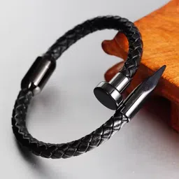 Fashion Frill Men Leather Silver-Plated Wraparound Bracelet-image-88