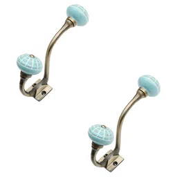 IndianShelf Sea Green & White 2 Pcs Spider Net Etched Ceramic Wall Hooks-image-93