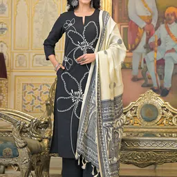 The Hope Floral Thread Work Notch Neck Pure Cotton Kurta with Palazzos & Dupatta-55