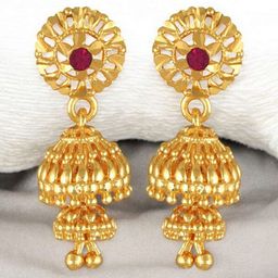Vighnaharta Gold-Plated Cubic Zirconia Studded Contemporary Jhumkas Earrings-picture-37