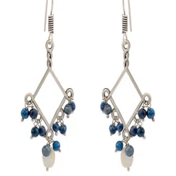 Shrim jewels Brass-Plated Oxidised Mother Of Pearls Beaded Diamond Shaped Drop Earrings-picture-45