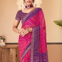The Fashion Attire Printed Bandhani Chiffon Saree (Purple)-picture-48