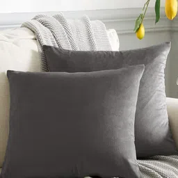 CASABLEU Grey Set of 2 Velvet Square Cushion Covers-16