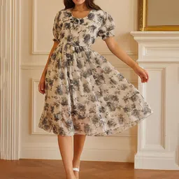 KASHIAN Floral Printed Georgette Fit & Flare Dress-picture-24