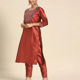 Lookmark Women Ethnic Motifs Yoke Design Regular Mirror Work Kurta with Palazzos & With Dupatta-8
