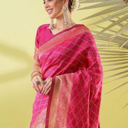 KALINI Pink Silk Blend Woven Design Sarees-image-14