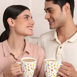 Larah by BOROSIL White & Yellow Floral Printed Opalware Glossy Mugs Set of Cups and Mugs image 2