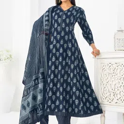 Larqi Women Ethnic Motifs Printed Anarkali Pure Cotton Kurta with Trousers & Dupatta-picture-13