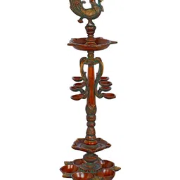 Exotic India Brown Brass Textured Peacock Lamp-image-43
