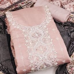 SAINOOR Embroidered Pure Silk Semi-Stitched Dress Material-picture-29