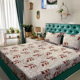 KLOTTHE Peach Floral 400 TC Pure Cotton Double Bedsheet in Book Fold Packing-image-53